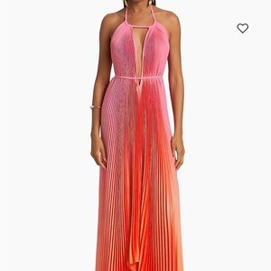 Vibrant Pink and Orange Halter Maxi Dress